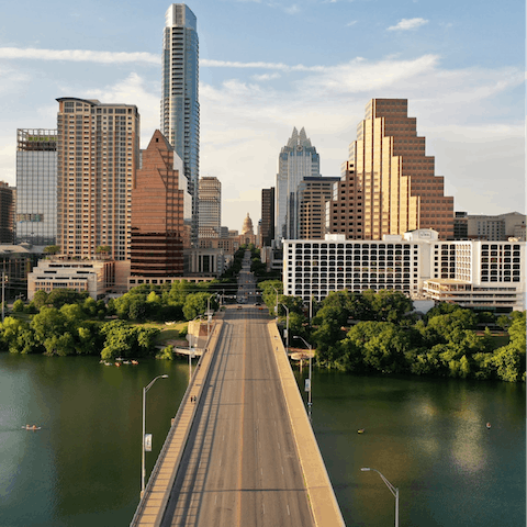 Go to a live gig or sample the fantastic restaurants in Downtown Austin, a twenty-minute walk, or five-minute ride  