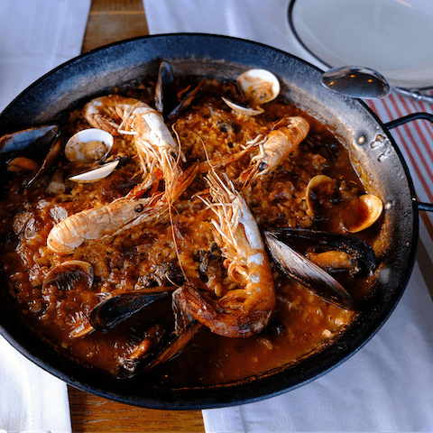 Treat yourself to some fresh seafood Paella
