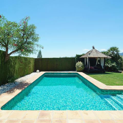 Take a fresh plunge in the private pool first thing in the morning