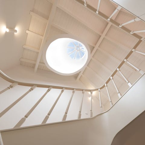 Enjoy the sunbeams streaming in through the gorgeous skylight