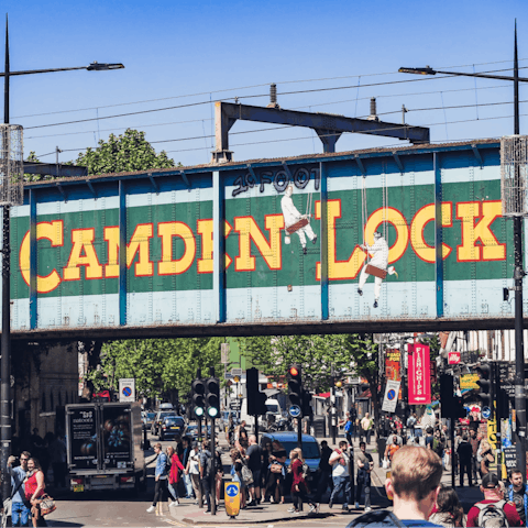 Stroll through the heart of iconic Camden Town, a ten-minute walk away