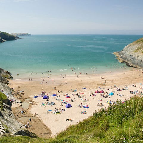 Stroll down to Tresaith Beach in under ten minutes and swim in the Irish Sea