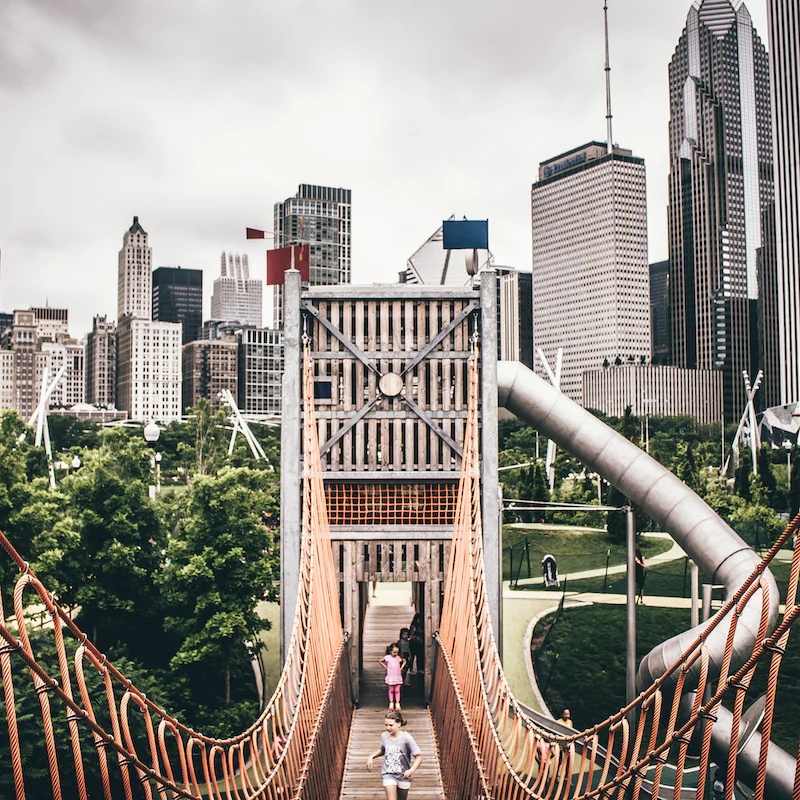 Take a stroll through beautiful Grant Park right on Lake Michigan, a ten-minute walk away