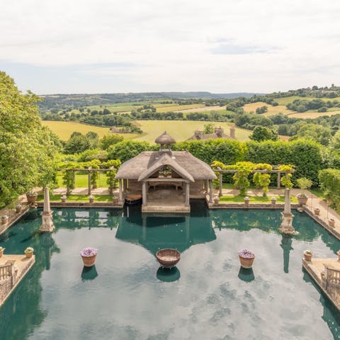 Admire the breathtaking views and water features as you roam around the gardens