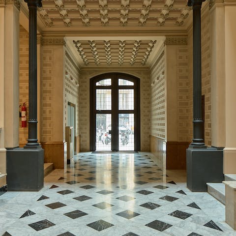 Admire the magnificent entrance to the historic building
