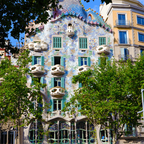 Visit the striking Casa Batlló, only a fifteen-minute walk from home
