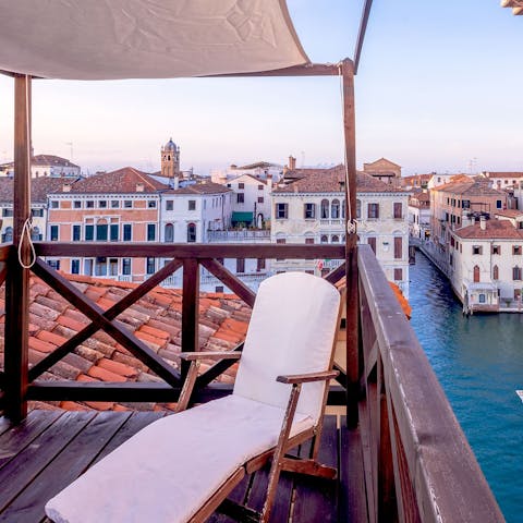 Take in views of the Grand Canal and Cà Pesaro from the private terrace