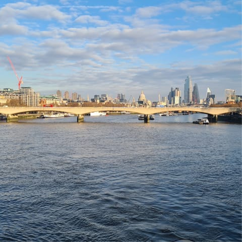 Clear your head with a walk along the banks of the Thames,  which can be reached in five minutes on foot
