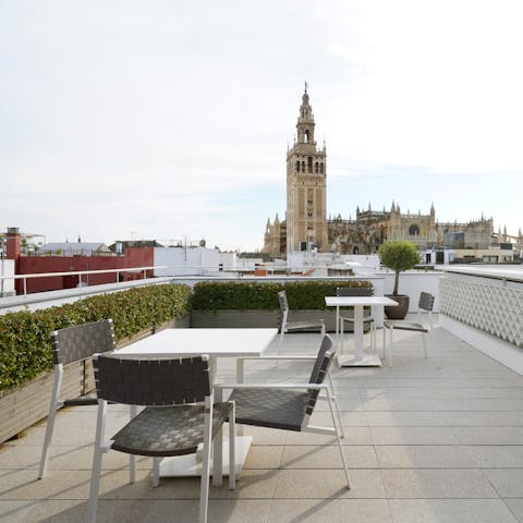 Take in views of the cityscape from the rooftop terrace 