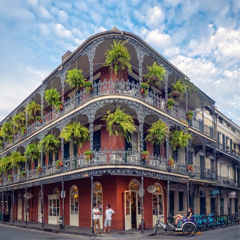 Discover the beauty of the historic French Quarter, a fourteen-minute walk away