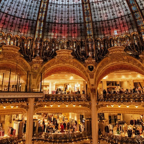 Spend time shopping in the glamorous Galeries Lafayette Haussmann, only a few minutes away on foot