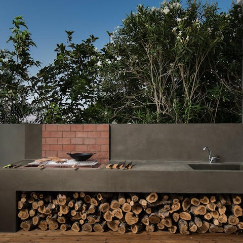 Grill up some fresh Cretan fare on the outdoor grill while nibbling olives