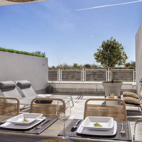 Relax with lunch on the big private terrace
