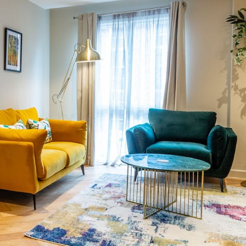 Kick back and relax on the plush furniture, a glass of wine in hand and a film streaming on the TV