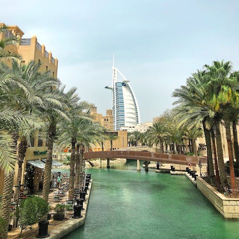 Explore the boutique-lined, waterfront promenade of Dubai Marina, a fifteen-minute walk away