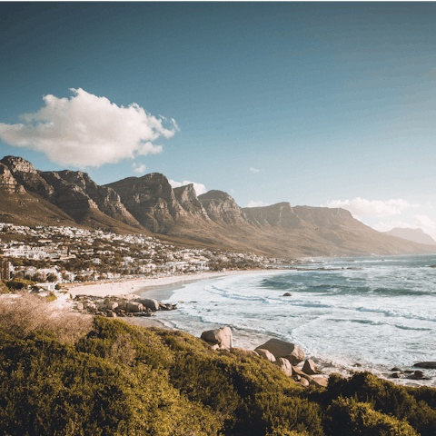 Be sure to make the ten-minute drive to beautiful Camps Bay, where you'll find world class sands and a lively atmosphere