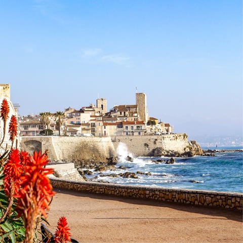 Stroll to the historic old town of Antibes in just ten-minutes