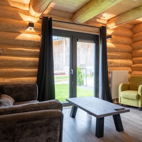 Stay in a cosy log cabin style home on a small complex