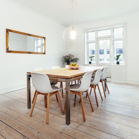 Gather your group for a feast in the light-filled dining area