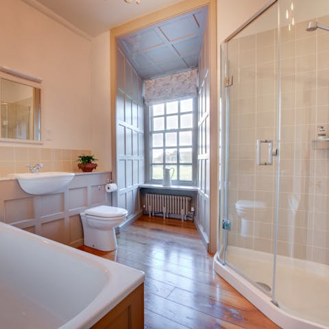 Freshen up in the pretty bathroom