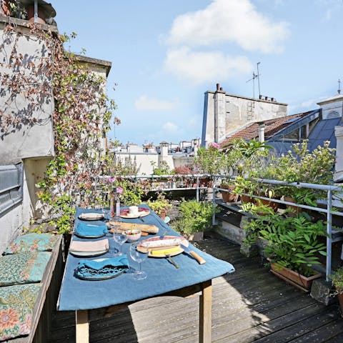 Enjoy some pain-au-chocolats for breakfast on the private roof terrace