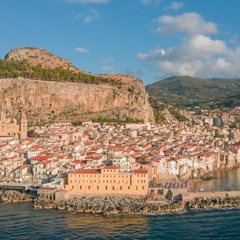Drive over to the architecturally fascinating seaside town of Cefalù in ten minutes