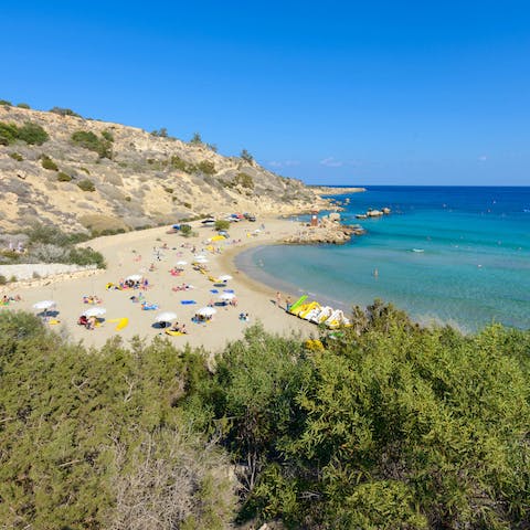 Spend the day with the sand beneath your feet on Mimosa Beach, just 700m away