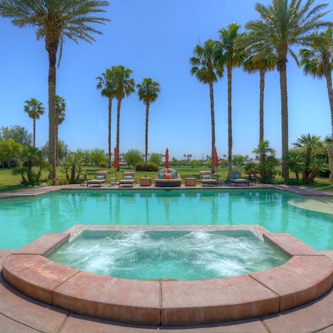 Cool down with a dip in the enormous saltwater pool