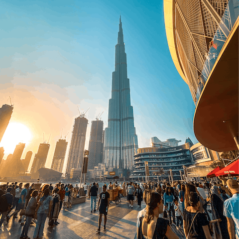 Grab a drink in the shadow of the Burj Khalifa ahead of the Dubai Fountain light show