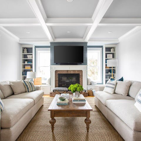 Gather in the elegant living room for a family movie night