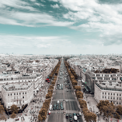 Walk from the Arc de Triomphe – twelve minutes away – along the Champs Elysées