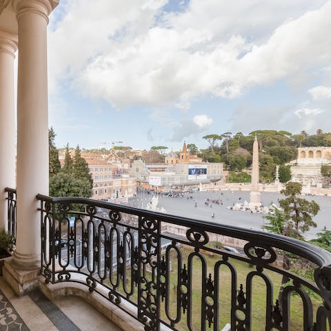 Enjoy the sweeping view of Piazza del Popolo from your private balcony