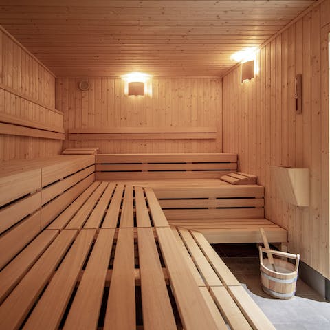 Soothe away aching muscles in the resort’s sauna