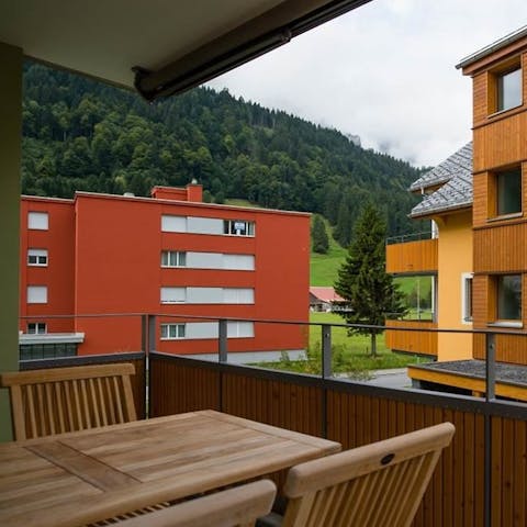 Take in the mountain views from the balcony