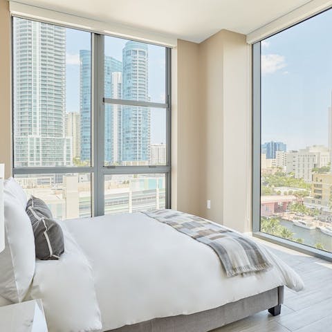 Wake up and admire the views across the city as you sip your morning coffee in bed