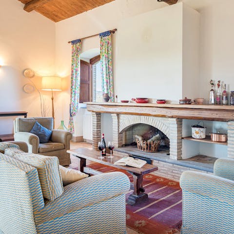 Enjoy traditional touches inside like the arched fireplace and wooden ceilings