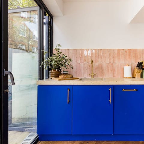 Rustle up home-cooked delights in the electric-blue kitchen