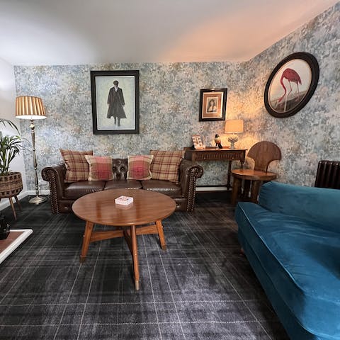 Cosy up with a cup of tea in the characterful living room