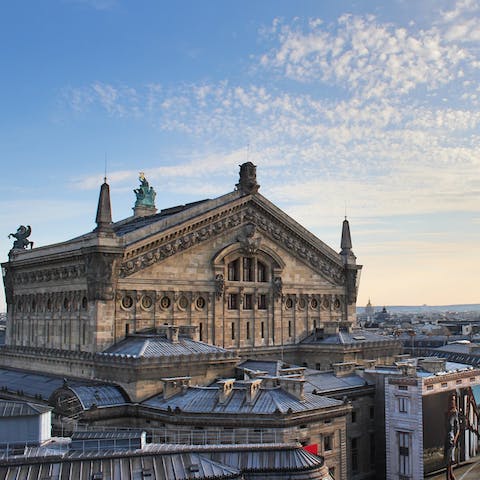 Visit the beautiful Opéra Garnier, ten minutes away on foot