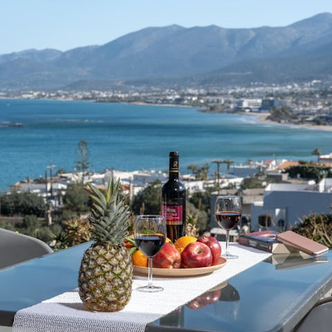Tuck into some fresh local delicacies and admire the Cretan Sea on the balcony