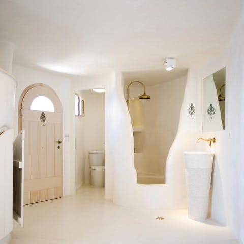Enjoy an invigorating shower in the gorgeous bathroom