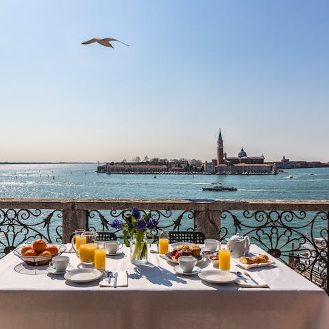 Admire the wonderful views over the Bacino di San Marco from the private terrace