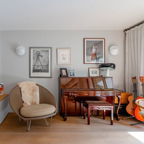 Take advantage of the home's music room or unwind with a book from the shelves