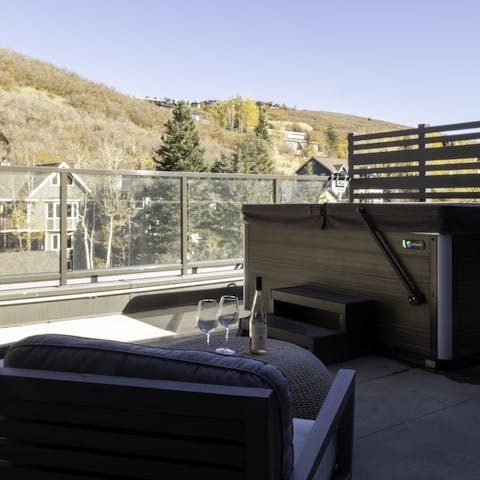 Relax in your private hot tub on the terrace with a glass of wine