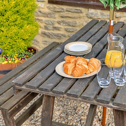 Have breakfast out in the courtyard on sunny mornings