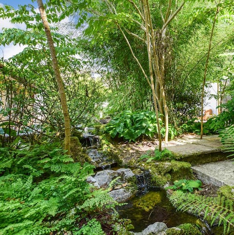 Take in the relaxing sounds of nature by the lily pond
