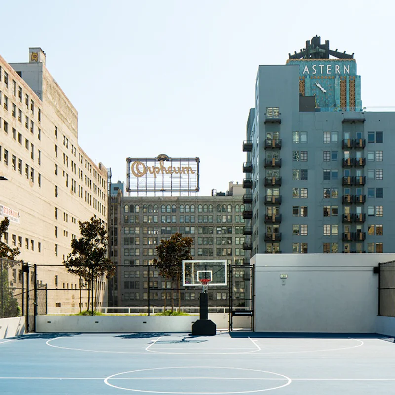 Shoot some hoops at the building's basketball court