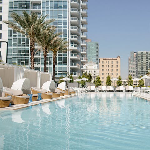 Swim in style in the heated rooftop pool 