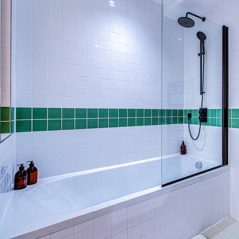 Treat yourself to a relaxing bath in one of the sleek bathrooms