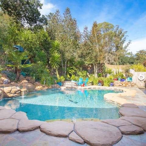 Splash into the rocky, private pool for a cool afternoon dip